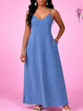 NWT Denim Spaghetti Strap Maxi Dress